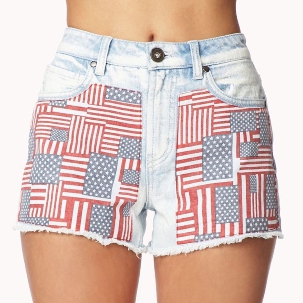 Forever 21 American Flag Jean Shorts
